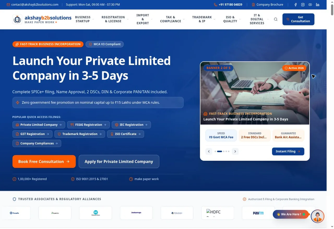 Screenshot of the AkshayB2B Solutions corporate website